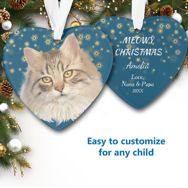 Gold Stars Tabby Cat Grandchild Blue Ornament (Von Creator hochgeladen)