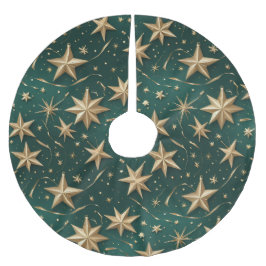 Gold Stars Tree Skirt | Dark Green Elegant Decor Polyester Weihnachtsbaumdecke