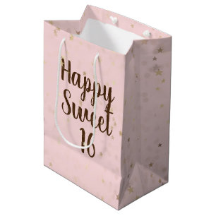 Gold Stars und Dots 16. Geburtstag Mittlere Gesche Geschenktüte