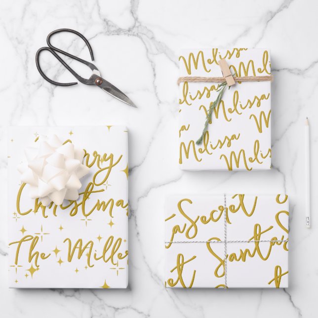 Gold Stars und Glitzern Personalisiertes Wrapping  Geschenkpapier Set (Vorderseite)