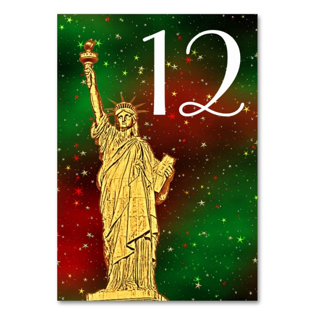 Gold Statue of Liberty NYC Skyline #2 Xmas Starry Tischnummer (Rückseite)
