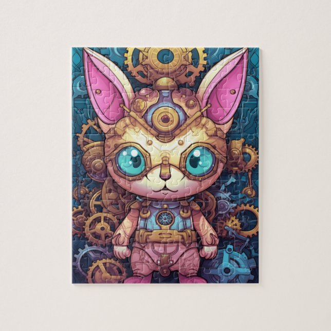 Gold Steampunk Cat Robot Puzzle (Vertikal)