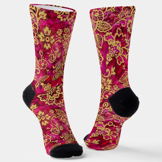 Gold Stencil Blues und Texturierte rosa Erde Socken (Gewinkelt)