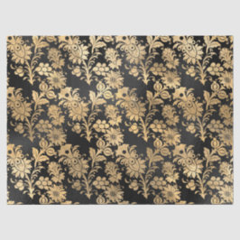Gold Stencil-Blume auf Black Decoupage Seidenpapier