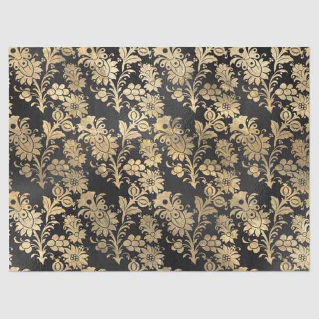 Gold Stencil-Blume auf Black Decoupage Seidenpapier (Vorderseite)