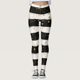 Gold Sterne Schwarz-Weiß Streifen Leggings