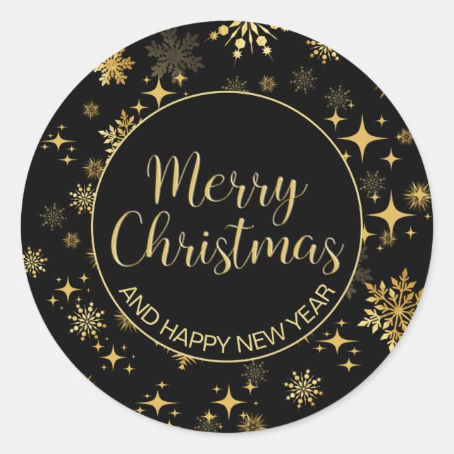 Gold Sterne und Schneeflocken Weihnachten Runder Aufkleber (Vorderseite)