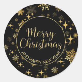 Gold Sterne und Schneeflocken Weihnachten Runder Aufkleber