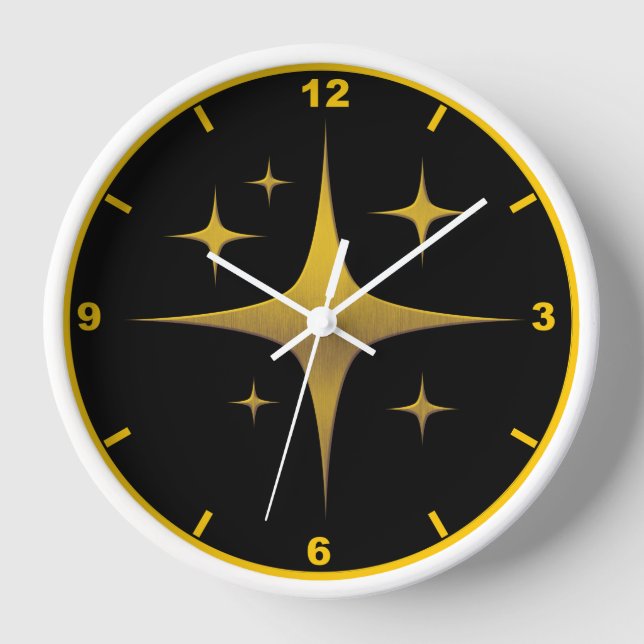 Gold Sternexplosion Wall Clock - Schwarz und Gold  Uhr (Vorderseite)