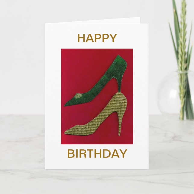 Gold Stiletto Heel Shoes Happy Birthday Card Karte (Vorderseite)