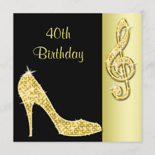 Gold Stiletto & Treble Cleft 40. Geburtstag Einladung