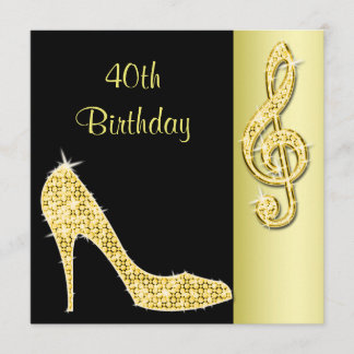 Gold Stiletto & Treble Cleft 40. Geburtstag Einladung