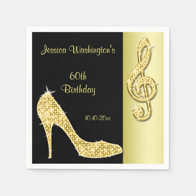 Gold Stiletto & Treble Cleft 60. Geburtstag Serviette (Vorderseite)