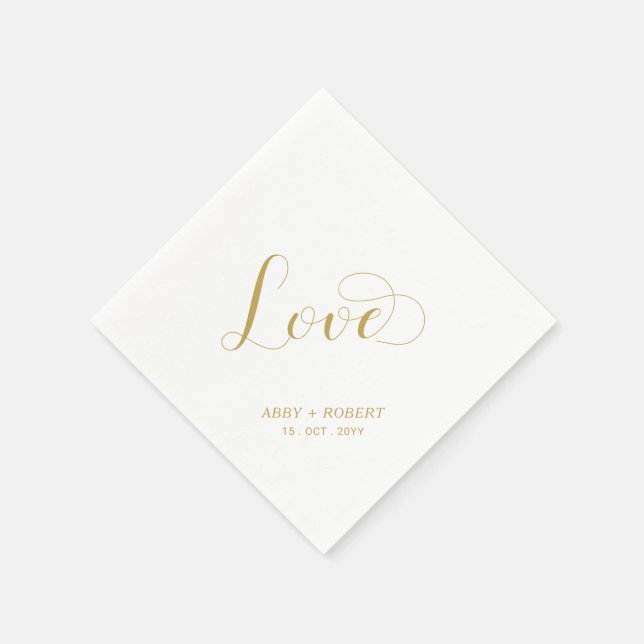 Gold | Stilvolle Liebe Hochzeit Serviette (Ecke)