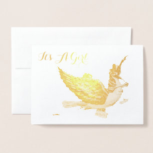 GOLD STORK GIRL BABY SHOWER FOLIENKARTE