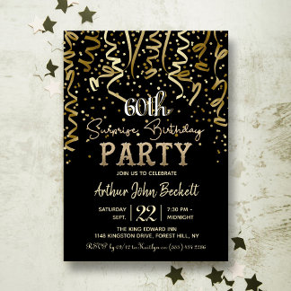 Gold Streamers & Confetti Überraschung Geburtstags Einladung
