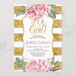 Gold Streifen Blumendusche Vintag Baby Einladung