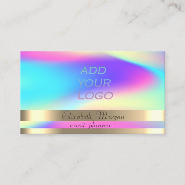 Gold Streifen Ombre Holographic Add Your Logo Visitenkarte (Vorderseite)