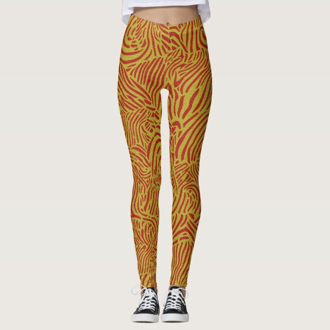 Gold Streifen und Orange Zebra Design Leggings (Vorderseite)