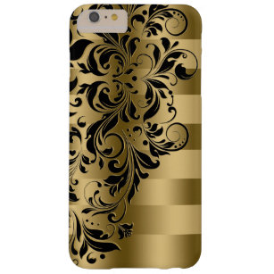 Gold Streifen und schwarze Blumen Barely There iPhone 6 Plus Hülle