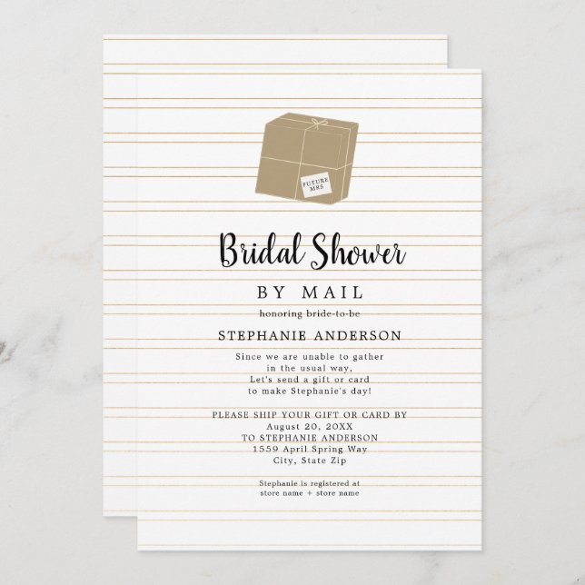 Gold Streifen + Versandbox Brautparty per Post Einladung (Vorne/Hinten)