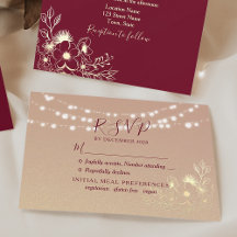 Gold String Lights Burgundy RSVP Card