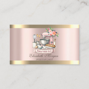 Gold Strip Rose Gold Floral Bakery Mixer Visitenkarte