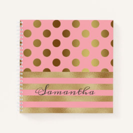 Gold Stripe Polka Dot Name Girly Notizbuch