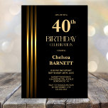 Gold Striped Black 40th Birthday Party Einladung<br><div class="desc">Invite your friends and loved ones to your birthday celebration with this modern gold striped black 40th birthday party invitation. The customizable text area in this invitation template allows you to include all the necessary details for your special birthday celebration, including the date, time, venue, and RSVP information. A variety...</div>