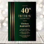 Gold Striped Black Green 40th Birthday Party Einladung<br><div class="desc">Invite your friends and loved ones to your birthday celebration with this modern gold striped black and green 40th birthday party invitation. The customizable text area in this invitation template allows you to include all the necessary details for your special birthday celebration, including the date, time, venue, and RSVP information....</div>
