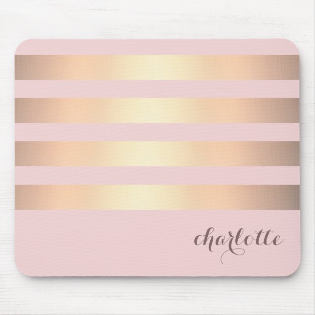 Gold Stripes Muster-Pulver-Rosa-Hintergrund Mousepad (Vorne)