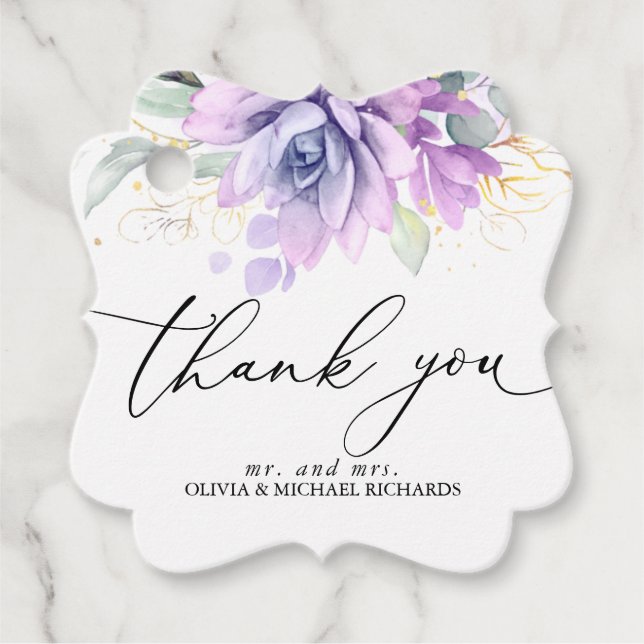 Gold Succulents Grüne Hochzeit Vielen Dank für Ihr Geschenkanhänger (Vorderseite)