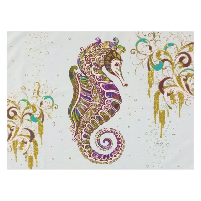 Gold Summer Rainbow Seepferd Glitzer Tischdecke (Vorderseite (Horizontal))