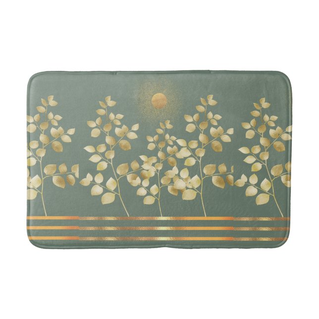 Gold Sun Branches Blätter Bath Mat Badematte (Vorderseite)