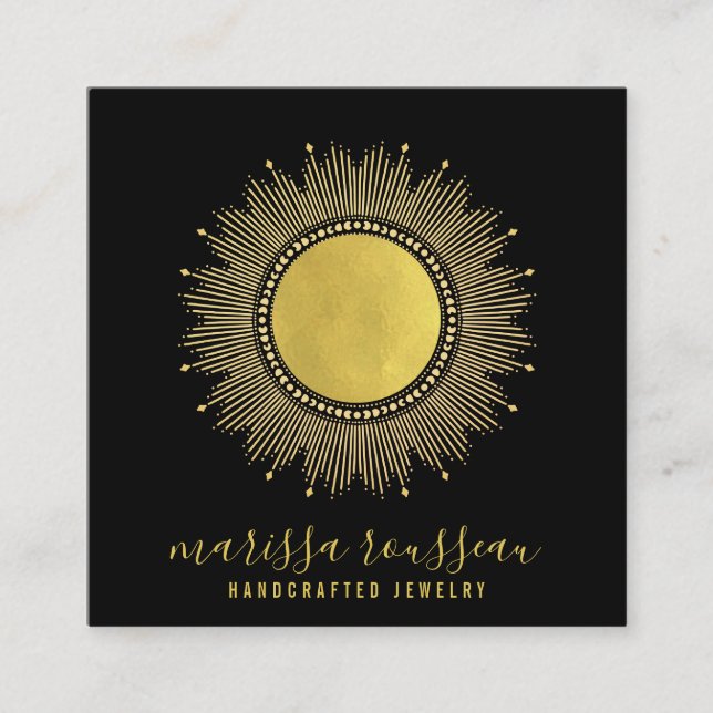 Gold Sun Imitate Foil Mandala Black Juwelier Desig Quadratische Visitenkarte (Vorderseite)