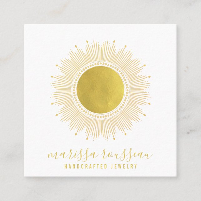 Gold Sun Imitate Foil Mandala Black Juwelier Desig Quadratische Visitenkarte (Vorderseite)