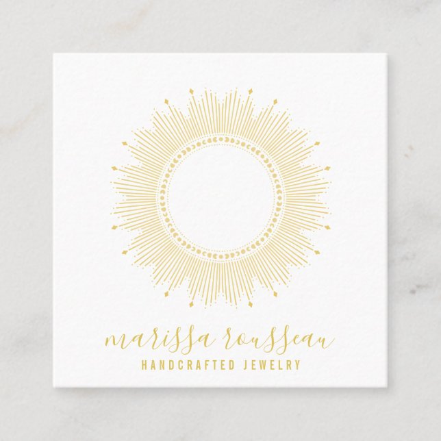 Gold Sun Imitate Foil Mandala Juwelier Designer Quadratische Visitenkarte (Vorderseite)