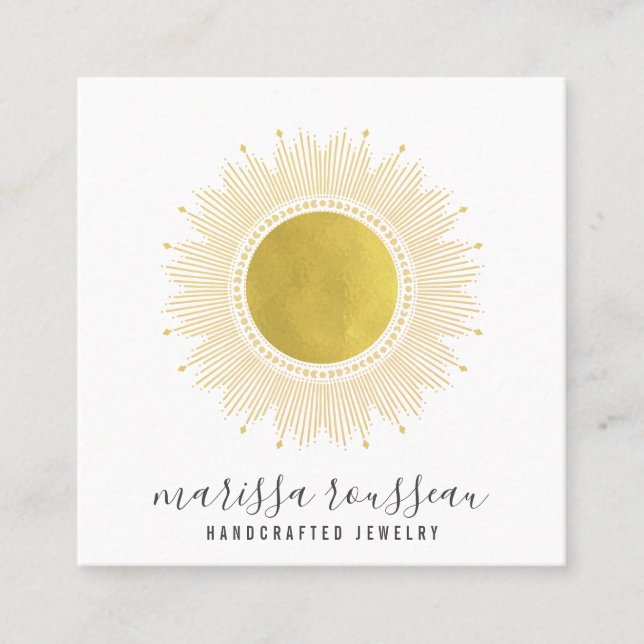 Gold Sun Imitate Foil Mandala Juwelier Designer Quadratische Visitenkarte (Vorderseite)