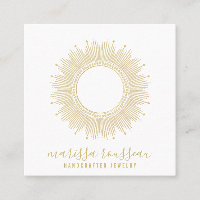 Gold Sun Imitate Foil Mandala Juwelier Designer Quadratische Visitenkarte (Vorderseite)