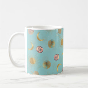 Gold Sun Moon Planets Space Blue Illustration Kaffeetasse
