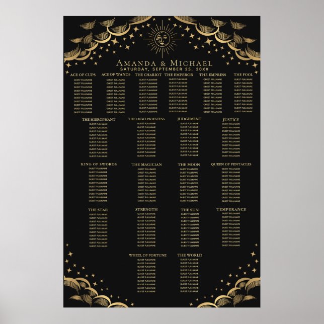 Gold Sun & Moon Tarot Hochzeitskarte Poster (Vorne)