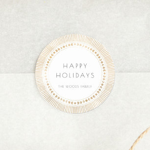 Gold sunburst frame art deco Happy Holidays Runder Aufkleber