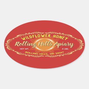 Gold Sunburst Wildblume Red Honey Jar Stickers