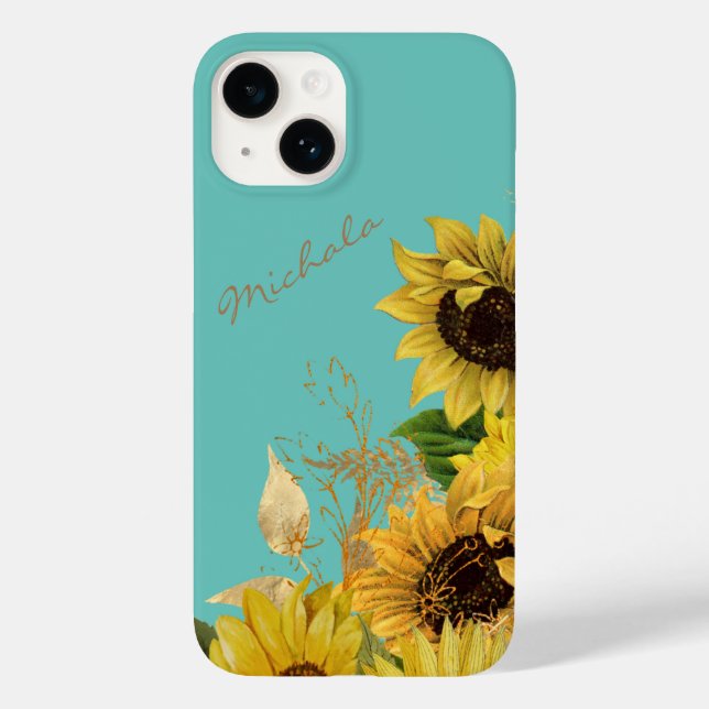 Gold Sunflower Bouquet auf Sky Blue Case-Mate iPhone Hülle (Rückseite)