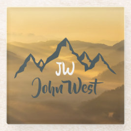 Gold sunrise personalizable mountains monogram glasuntersetzer