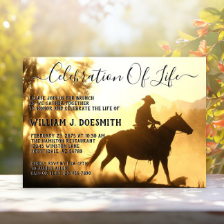 Gold Sunset Cowboy Begräbnisdienst Einladung