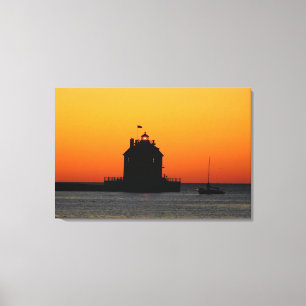 Gold Sunset Lighthouse Canvas Print Leinwanddruck
