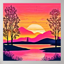Gold Sunset Over Pink Lake Festival
