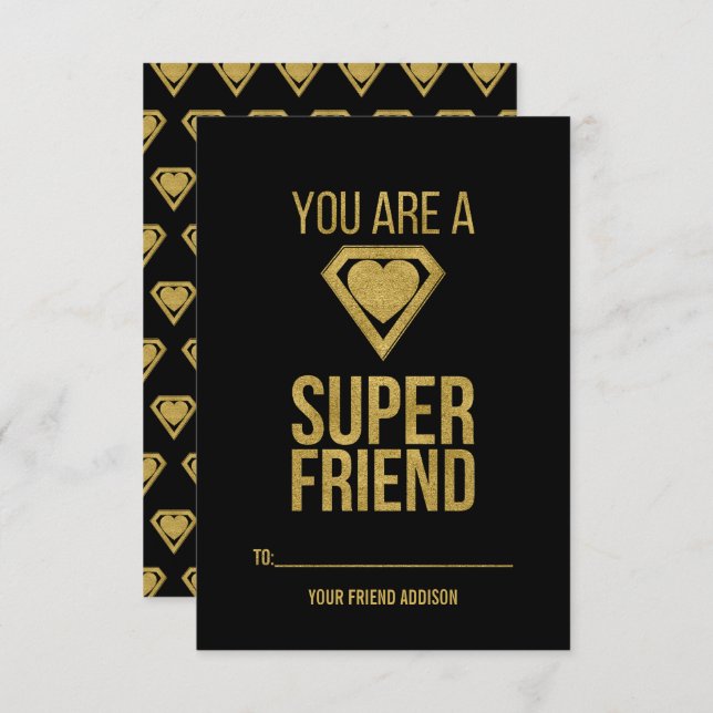 Gold Superheld Friend Classroom Valentine Card Einladung (Vorne/Hinten)