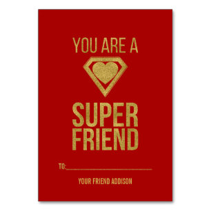 Gold Superheld Friend Classroom Valentine Card Rot Tischnummer